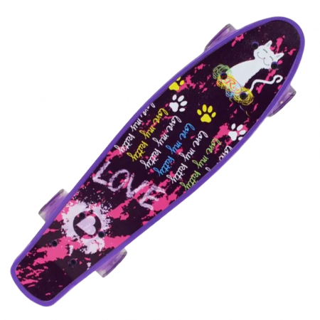 Skateboard si Penny board - Penny Board cu roti de silicon și lumini cu print grafic Mov