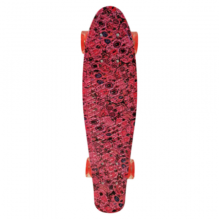 Penny Board cu roți de silicon și lumini integrate, rosu cu imprimeu cu cranii [1]