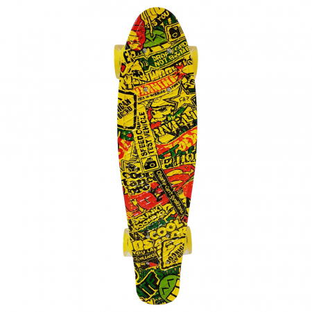 Skateboard si Penny board - Penny Board cu roți de silicon și lumini integrate Galben cu imprimeu
