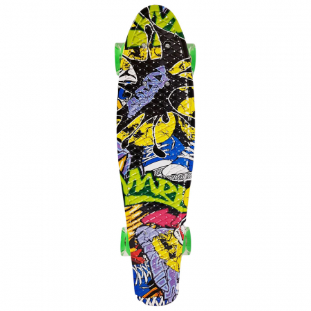 Skateboard si Penny board - Penny Board cu roți de silicon verzi și lumini integrate, cu imprimeu