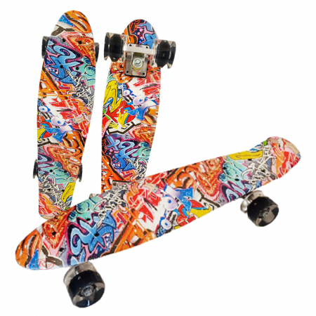 Skateboard si Penny board - Penny Board cu roți de silicon și lumini integrate multicolor, predominant portocaliu