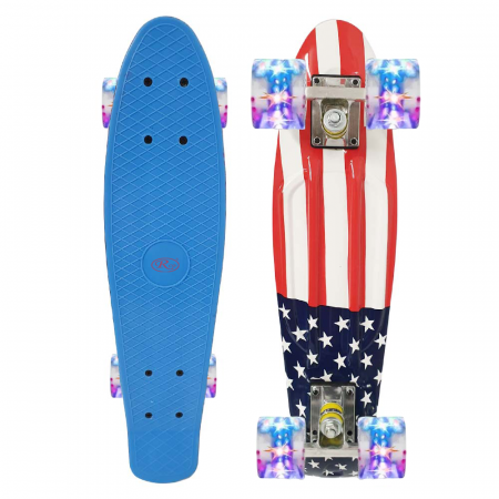 Skateboard si Penny board - Penny Board cu roți de silicon și lumini integrate steag USA