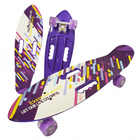 Skateboard si Penny board - Penny Board Portabil cu Roti Luminoase Mov