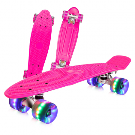 Skateboard si Penny board - Penny Board cu roți de silicon și lumini integrate Roz