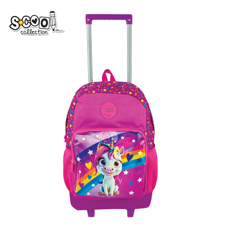 Ghiozdane copii - Ghiozdan troler Unicorn – 45x32x16,5 cm, cu roti, maner telescopic si design magic