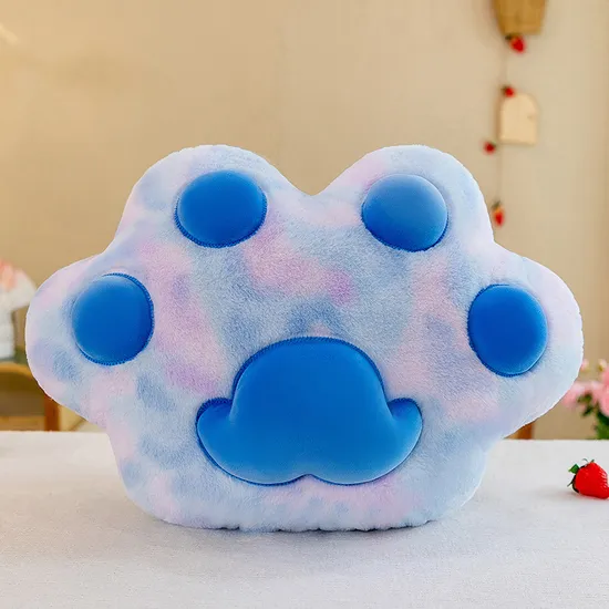Jucarii din Plus - Mascote din Plus(3 ani +) - Perna din Plus in Forma de Labuta de Pisica – Albastru