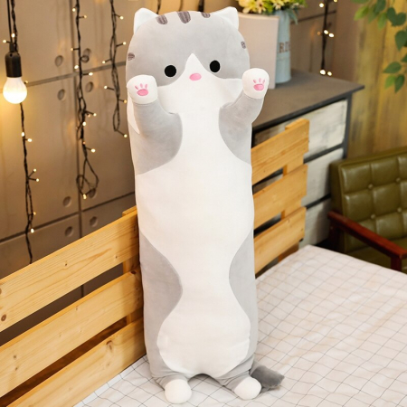 Mobilier si accesorii - Perna lunga de plus Pisica gri 70 cm