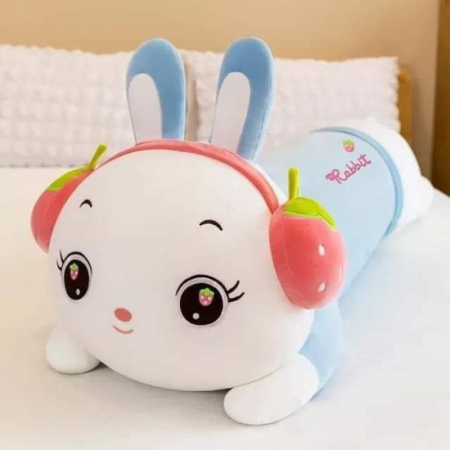 Jucarii din Plus - Mascote din Plus(3 ani +) - Perna Lunga Iepuras Albastru cu Casti 80 cm