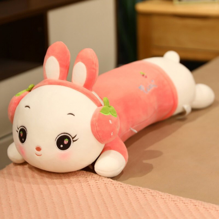 Jucarii din Plus - Mascote din Plus(3 ani +) - Perna Lunga Iepuras Roz cu Casti 80 cm