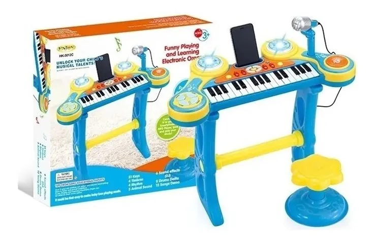 Pian Multifunctional pentru Copii cu Scaun si Microfon – Karaoke si Efecte Sonore [1]