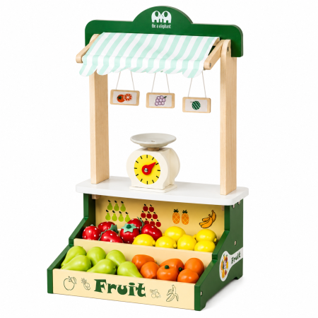 Jucarii din Lemn & Montessori - Piata de Fructe din Lemn, Stand cu Fructe si Cantar