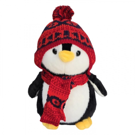 Jucarii din Plus - Mascote din Plus(3 ani +) - Pinguin de plus realist cu caciula si fular 30 cm