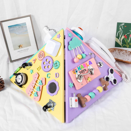 Cuburi din lemn (18 Luni +) - Placa din Lemn Piramida Montessori senzoriala Busy Board