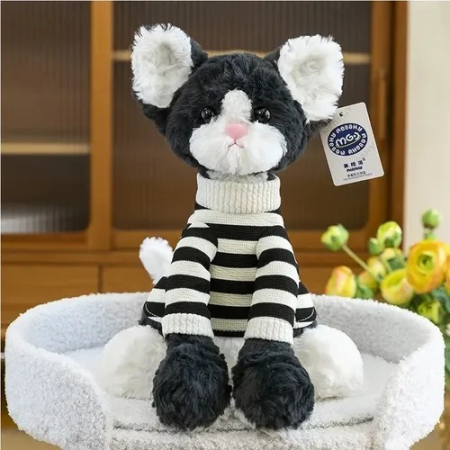 Jucarii - Pisica Alb-Negru din Plus cu Pulover 25 cm