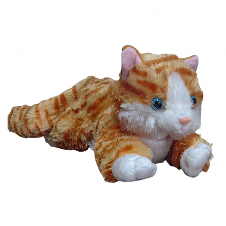 Jucarii din Plus - Mascote din Plus(3 ani +) - Pisicuta de plus tigrata care miauna Culoare Bej si Alb