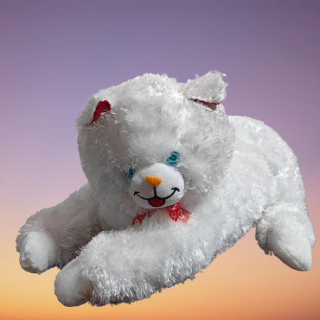 Jucarii din Plus - Mascote din Plus(3 ani +) - Pisica de Plus Jumbo Pisicuta Alba din PLus cu Ochi Albastri si Fundita