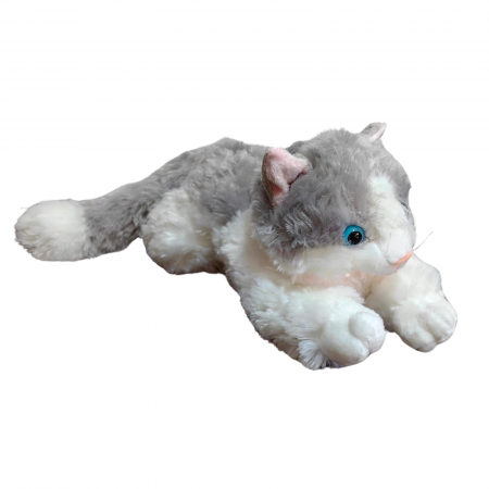 Jucarii din Plus - Mascote din Plus(3 ani +) - Pisicuta de plus cu ochi albastri care miauna Culoare Gri si Alb