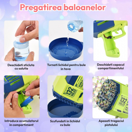 Pistol Baloane de Sapun Bubble Rocket Roz 2 Capete Lumina Acumulator [3]