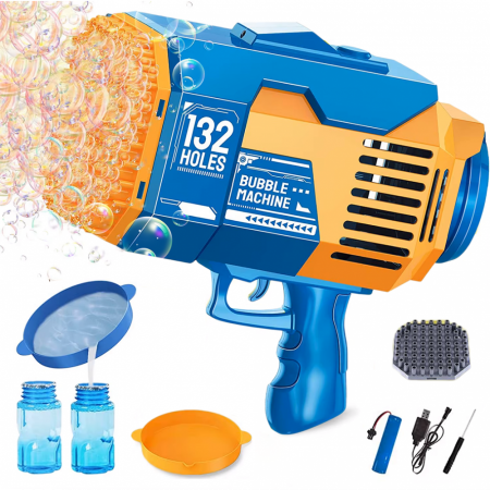 Jucării exterior - Pistol Baloane de Sapun Bubble Rocket Roz 2 Capete Lumina Acumulator