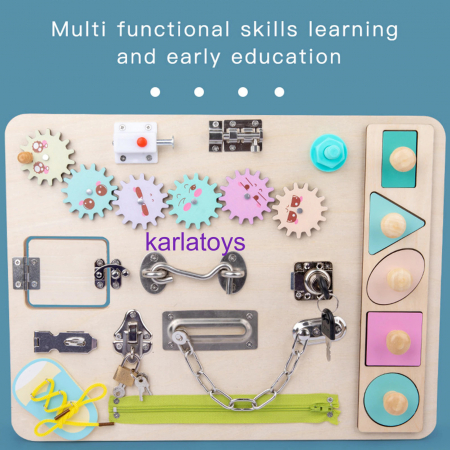 Placa Senzoriala Montessori cu Incuietori si Forme Geometrice - 14 Activitati Educative [1]