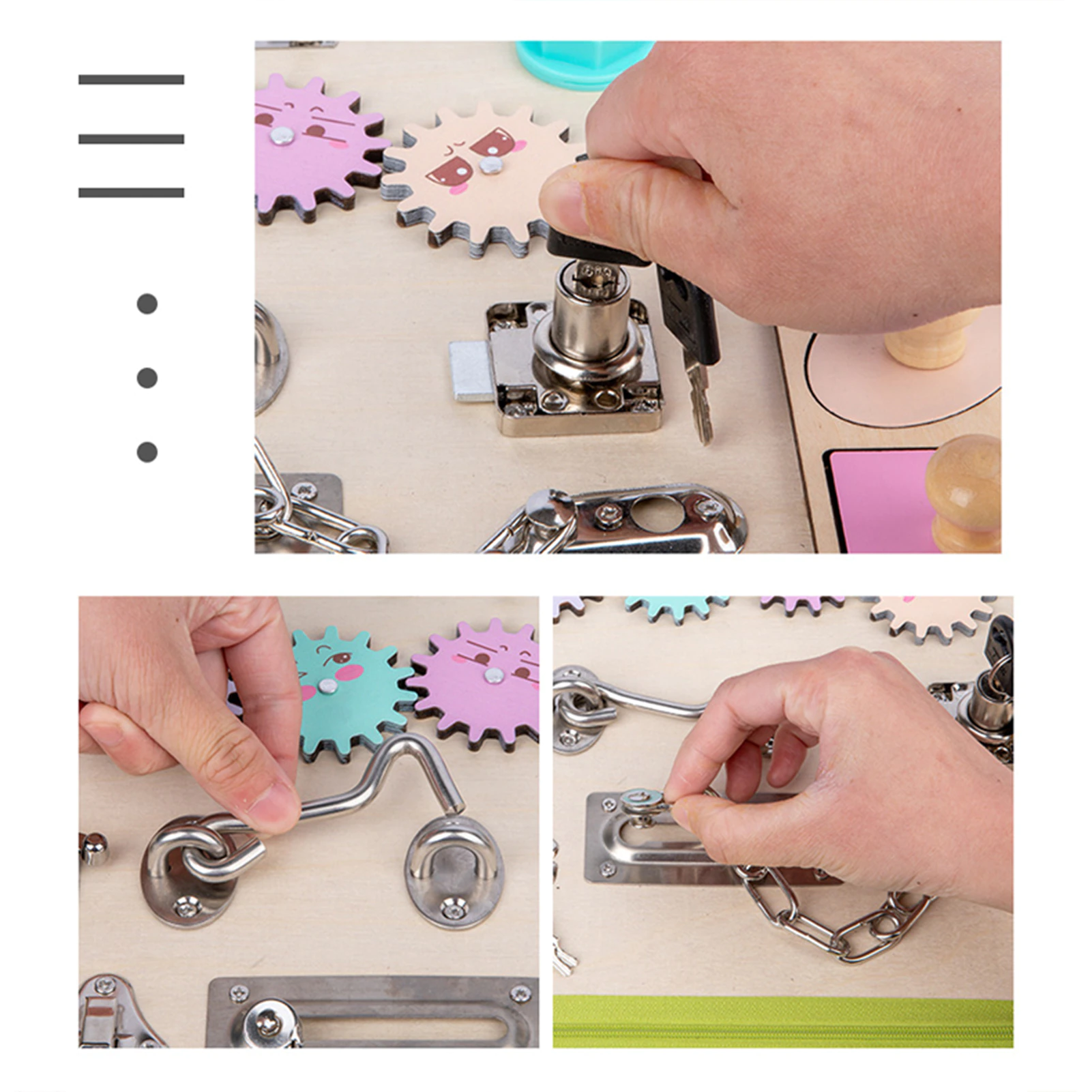Placa Senzoriala Montessori cu Incuietori si Forme Geometrice - 14 Activitati Educative [9]