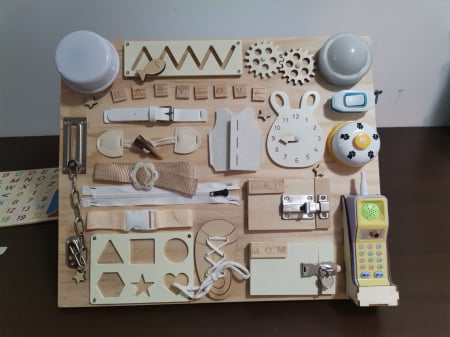 Placa Lemn Montessori Senzoriala Copii Incuietori Busy Board 2 in 1 [8]