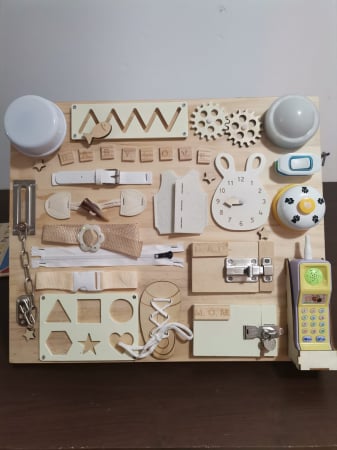 Placa Lemn Montessori Senzoriala Copii Incuietori Busy Board 2 in 1 [1]