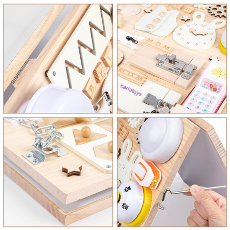 Placa Lemn Montessori Senzoriala Copii Incuietori Busy Board 2 in 1 [15]
