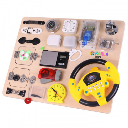 Mobilier si accesorii - Placa Lemn Senzoriala Incuietori Montessori Busy Board cu Volan