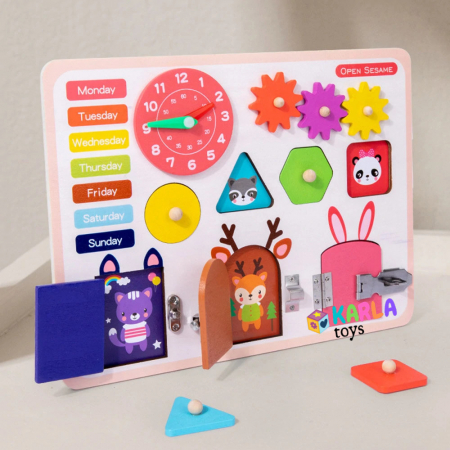 REDUCERI - Placa Activitatii Incuietori Montessori Busy Board Ceas si Calendar