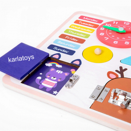 Placa Activitatii Incuietori Montessori Busy Board Ceas si Calendar [2]