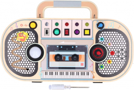 Jucarii din lemn si Montessori - Placa Senzoriala cu LED  Casetofon – Busy Board