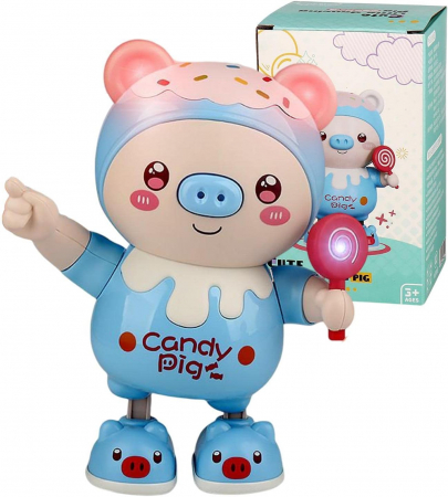 Jucarii muzicale - Porcusorul Dansator Candy Pig Albastru - Jucarie Interactiva pentru Copii