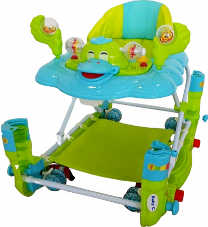 Camera copilului - Premergator Baby Care Ratusca Verde cu Balansoar, Roti Silicon, Melodii, Reglabil 3 Trepte