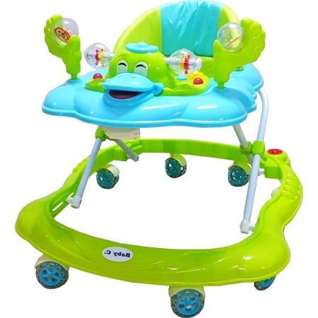 Camera copilului - Premergator Baby Care Ratusca Verde, Reglabil 3 Trepte, 8 Roti, Pliabil, cu Melodii