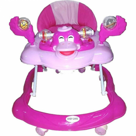 Camera copilului - Premergator Baby Care Ratusca Roz, Reglabil 3 Trepte, 8 Roti, Pliabil, cu Melodii