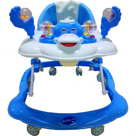 Camera copilului - Premergator Baby Care Ratusca Albastru, Reglabil 3 Trepte, 8 Roti, Pliabil, cu Melodii