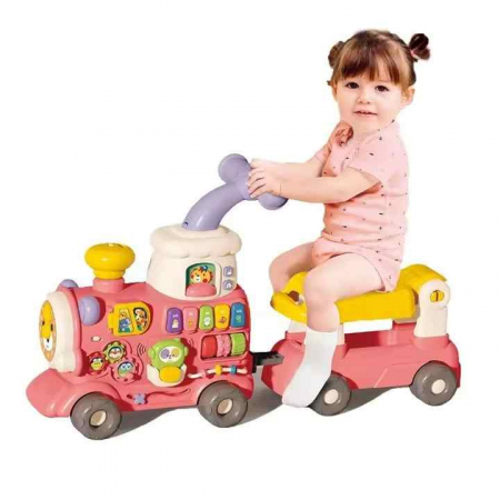 Camera copilului - Premergator Bebe Stars Train 5 in 1 Roz – mers, joc si activitati educative
