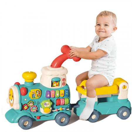 Camera copilului - Premergator Bebe Stars Train 5 in 1 Albastru – mers, joc si activitati educative