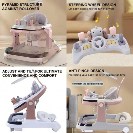 Premergator electric multifunctional pentru bebelusi cu telecomanda muzica, lumini 3 in 1 Reglabil Gri [8]