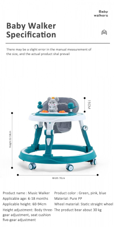 Premergator pentru Copii cu Lumini, Sunete si Maner de Impins - Verde [12]