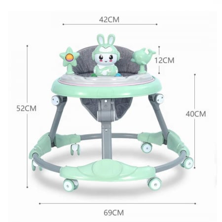 Premergator pliabil pentru bebelusi Iepuras Verde  – 6 roti, reglabil [5]