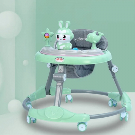Camera copilului - Premergator pliabil pentru bebelusi Iepuras Verde  – 6 roti, reglabil