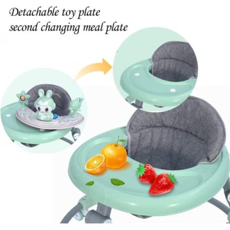 Premergator pliabil pentru bebelusi Iepuras Verde  – 6 roti, reglabil [4]