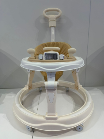 Camera copilului - Premergator Reglabil Bebelusi cu Maner Parental Bej Muzica, Lumini, Volan si Accesorii