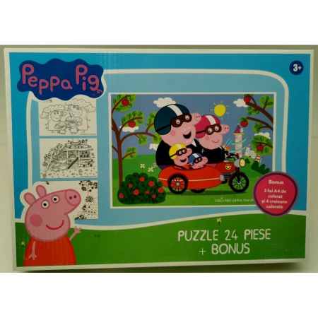 Jucarii - Puzzle 24 piese Peppa Pig + Cadou 4 creioane colorate si 3 foi A4 de colorat