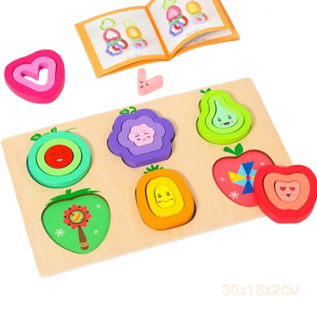 Jocuri educative (3 ani +) - Puzzle din Lemn 3D Fructe Curcubeu