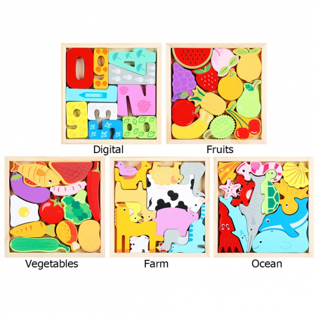 Puzzle din Lemn 3D Tetris Animale Vehicole Fructe [2]