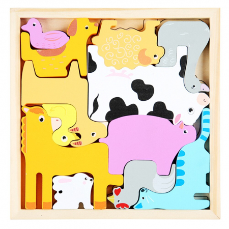 Puzzle din Lemn 3D Tetris Animale Vehicole Fructe [1]