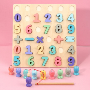 Table educative (3 ani +) - Puzzle din Lemn 3D Cifre si Joc de Pescuit  3D